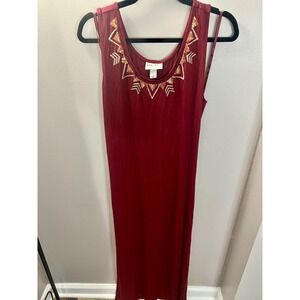 Ava & Viv Burgundy Sequin Embroidered Sleeveless Boho Maxi Dress w Belt Size X